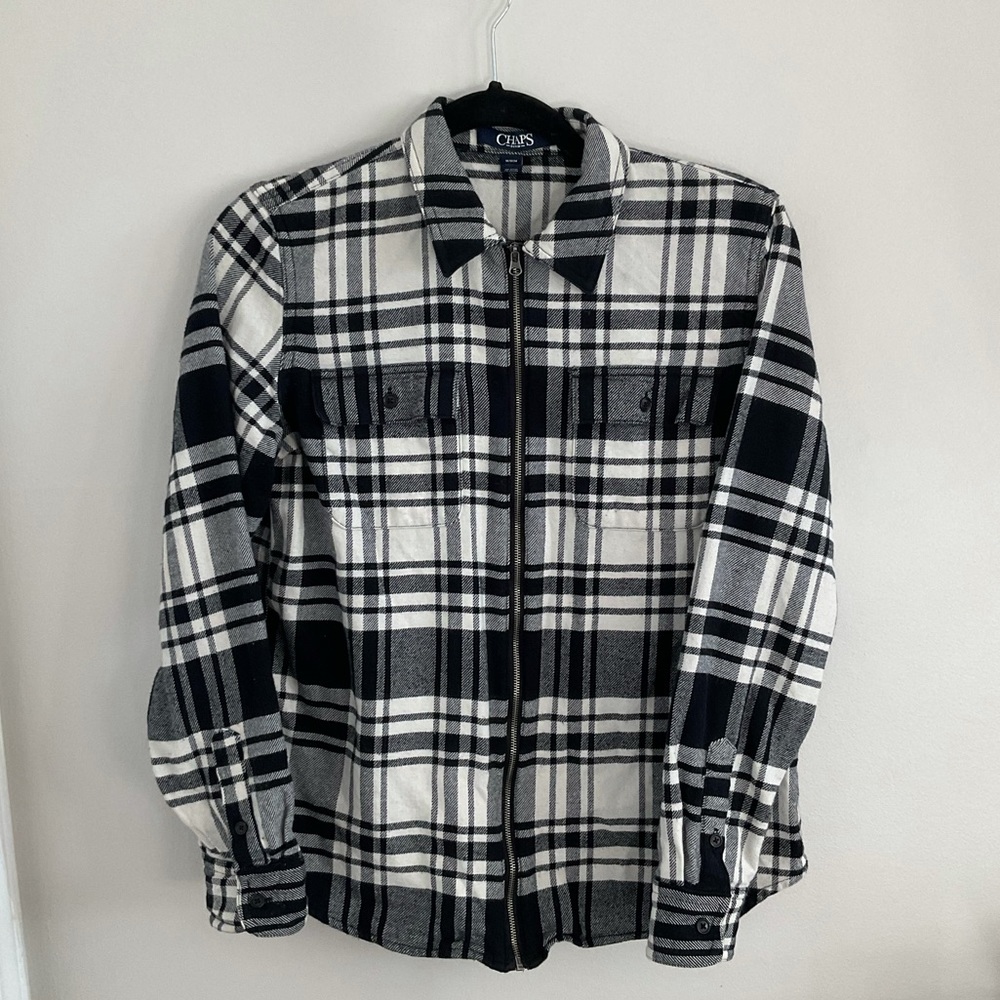 CHAPS B&W Plaid Flannel Jacket (M)